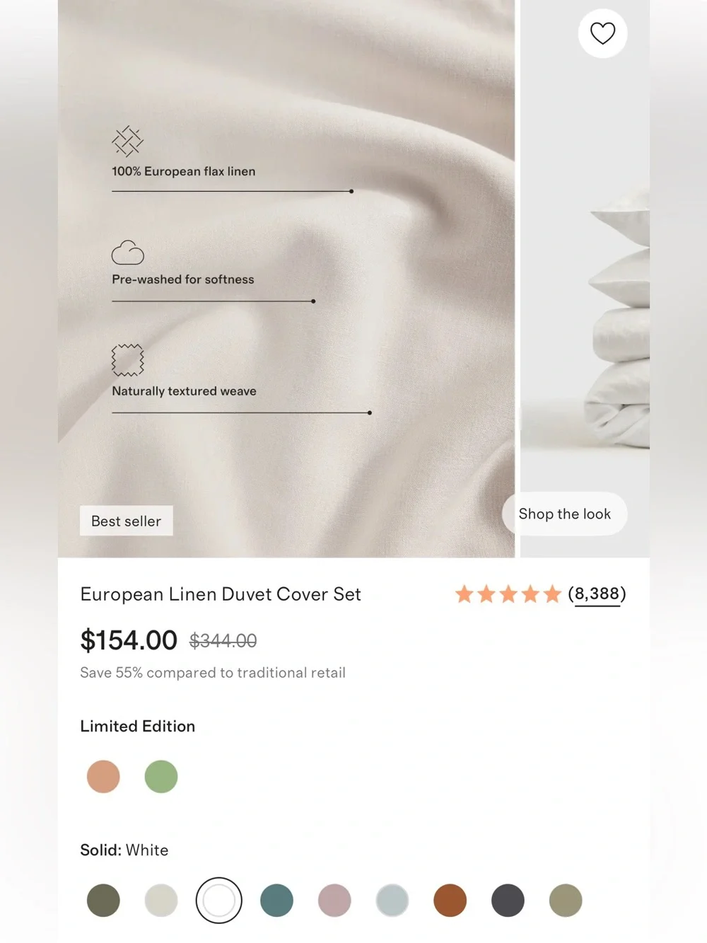 European Linen Duvet Cover Set - twin- white